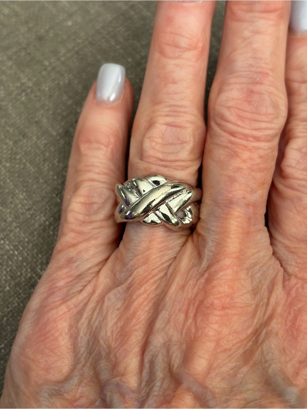 Silver Tone Woven Crossover Statement Ring Size 5